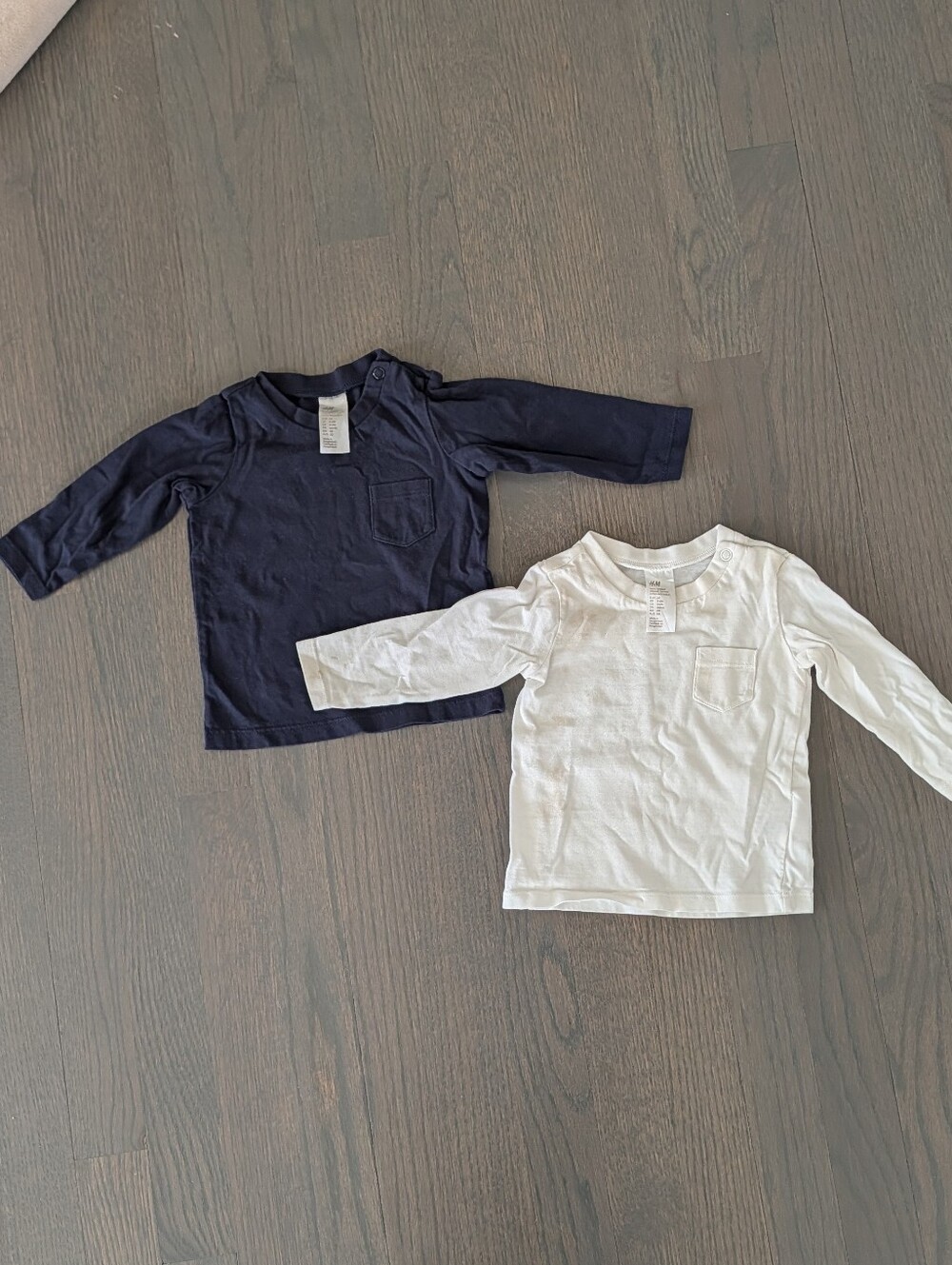 H&M Baby Long Sleeve T-Shirts Organic Cotton 2-Pack, White & Blue, 4-6M